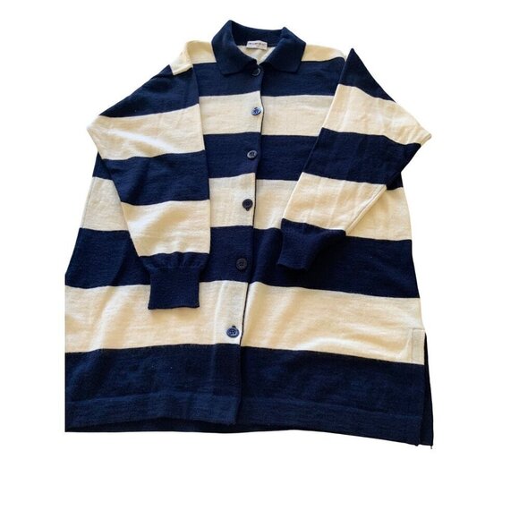 Rodier Paris  vintage womens cardigan/ jacket  navy white  wide stripe - Picture 11 of 11